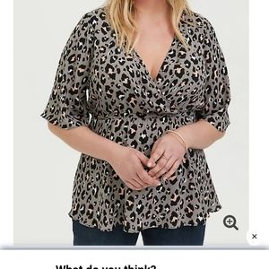 Torrid Grey Leopard Georgette Babydoll Blouse